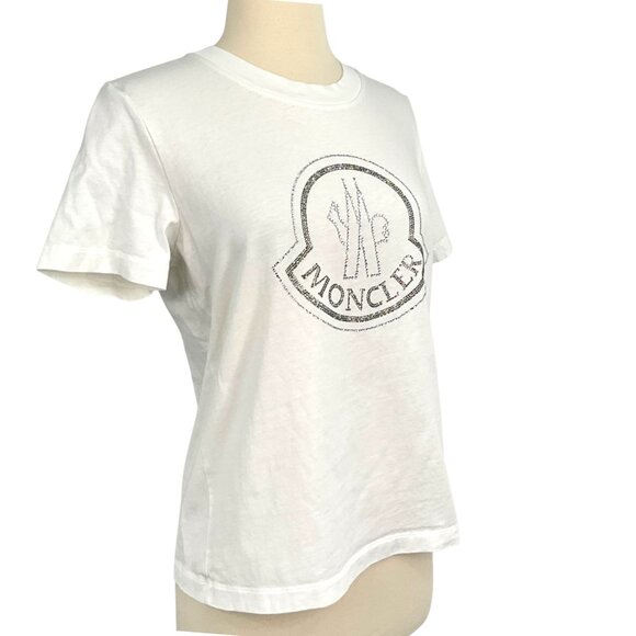 Moncler Rhinestone Logo T-Shirt White Silver Short Sleeve Size L Large Crew Neck - Picture 6 of 14